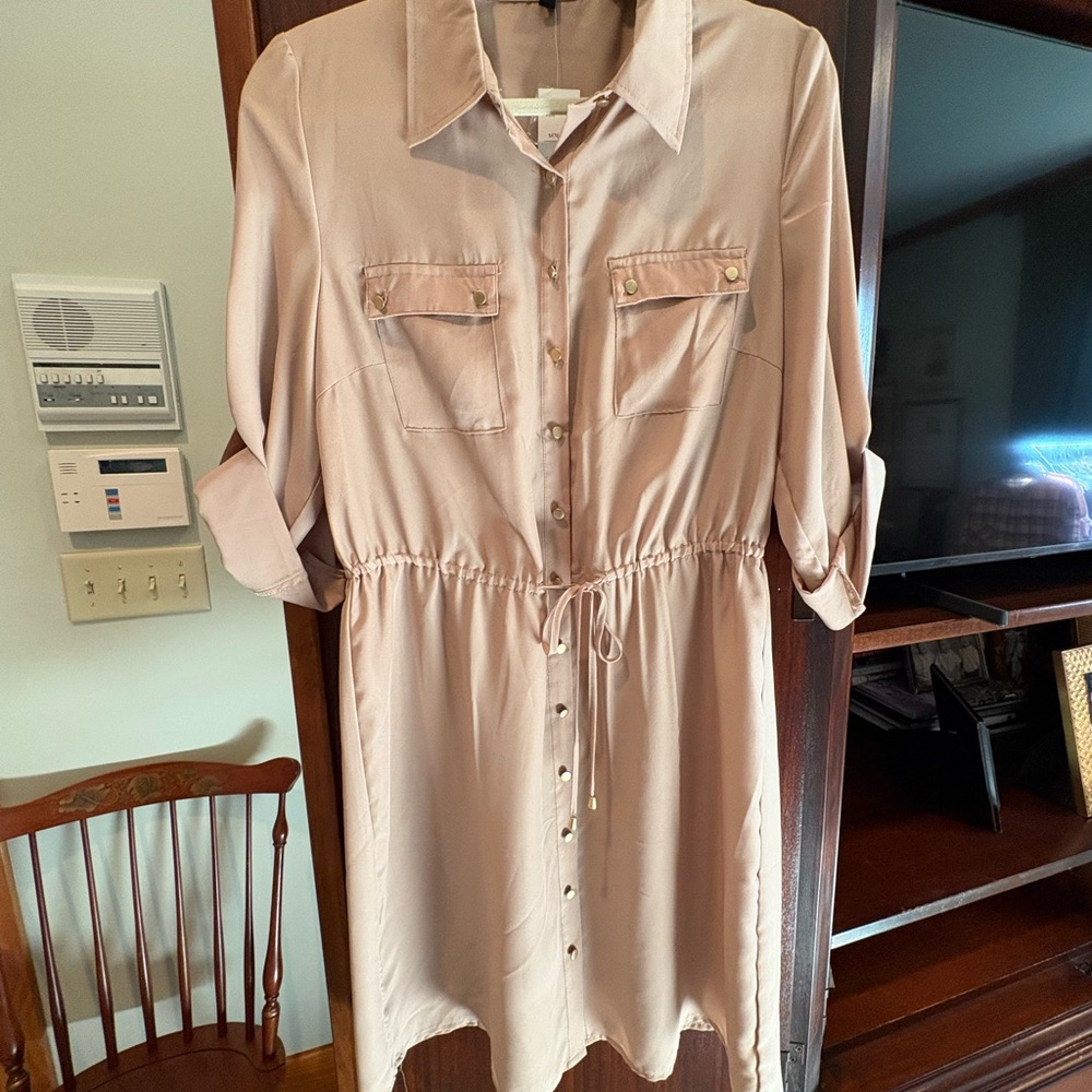 Elegant Beige Shirt Dress